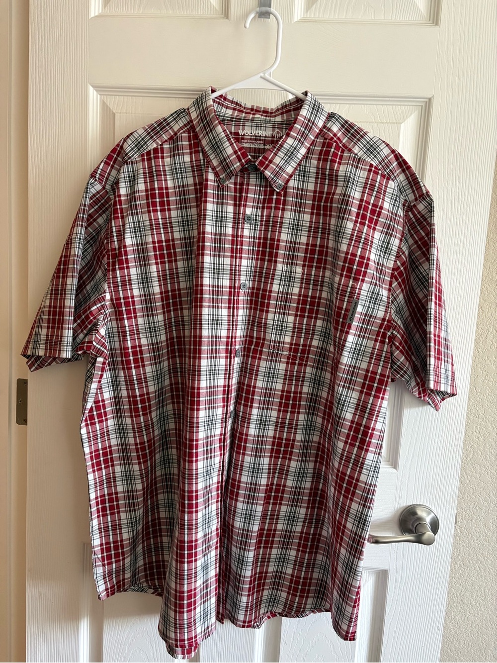 Wolverine Red and White Plaid Short-Sleeve Button-Down Shirt